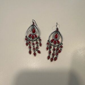 Lucky Brand Red Teardrop Dangle Chandelier Earrings